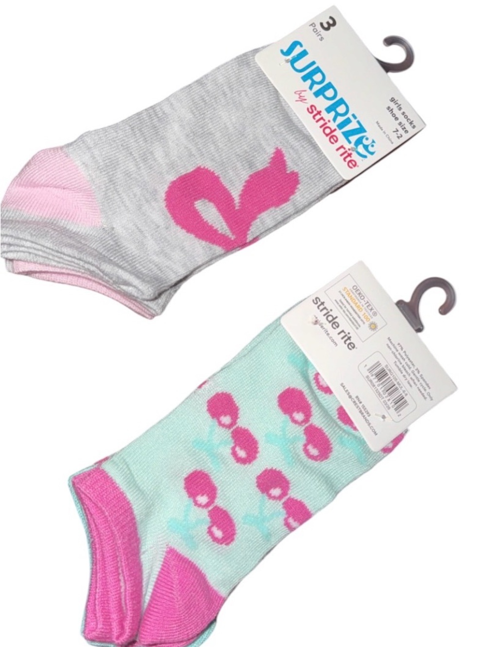Stride Rite Girls Ankle Socks in Gray, Pink & Mint (3-Pack)